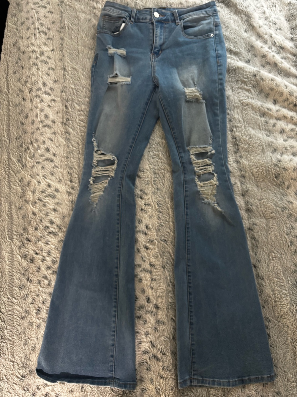 Distressed High-Rise Flare Jeans - Blue